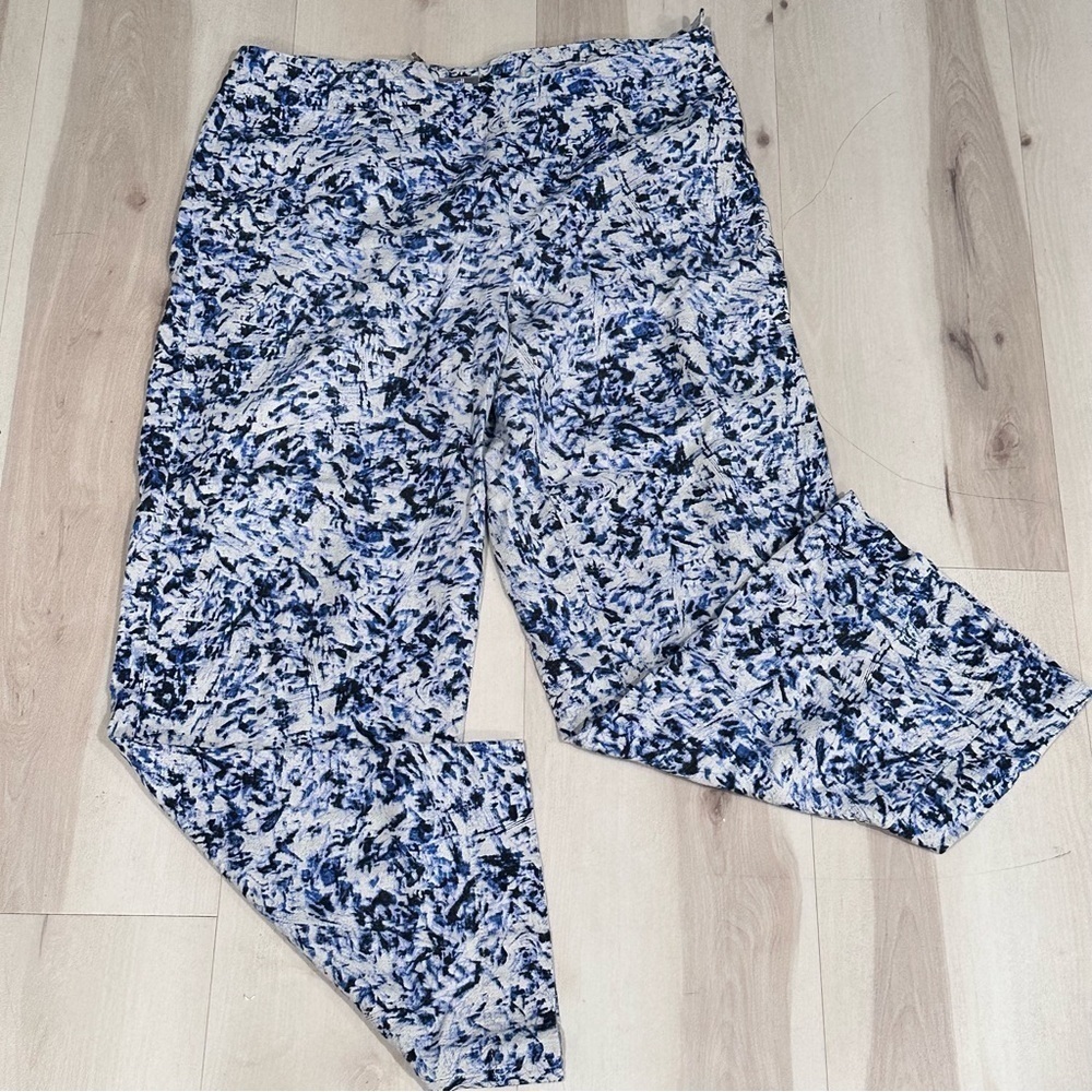 J. JILL blue print Linen & Rayon Blend Elastic Back Side Zip Pants - 12 T526-8